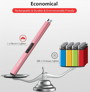 MEIRUBY Lighter Electric Candle Lighter Long Electronic Rechargeable USB Lighter Arc Windproof Flameless Lighters for Candle Camping BBQ Birthday Gifts for Women Mom Wife Men, Rose Gold